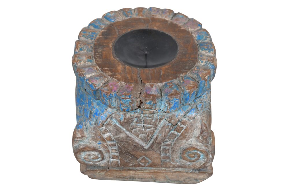 Antique Indian Teak Wood Pillar Base Candle Holder - Image 3