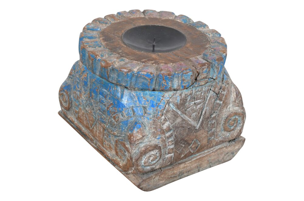Antique Indian Teak Wood Pillar Base Candle Holder - Image 2