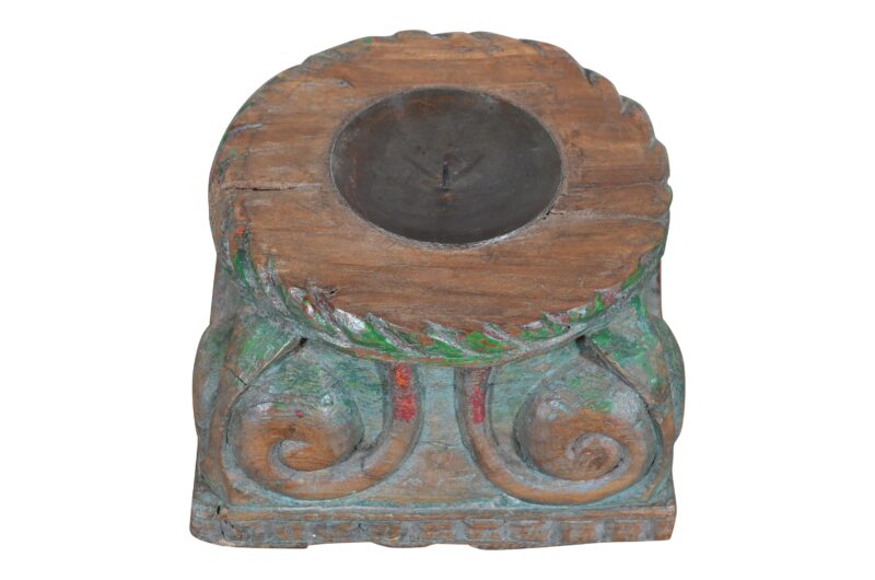 Antique Indian Teak Wood Pillar Base Candle Holder - Image 3