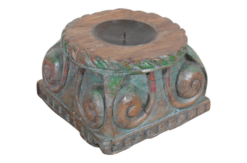 Antique Indian Teak Wood Pillar Base Candle Holder - Image 2