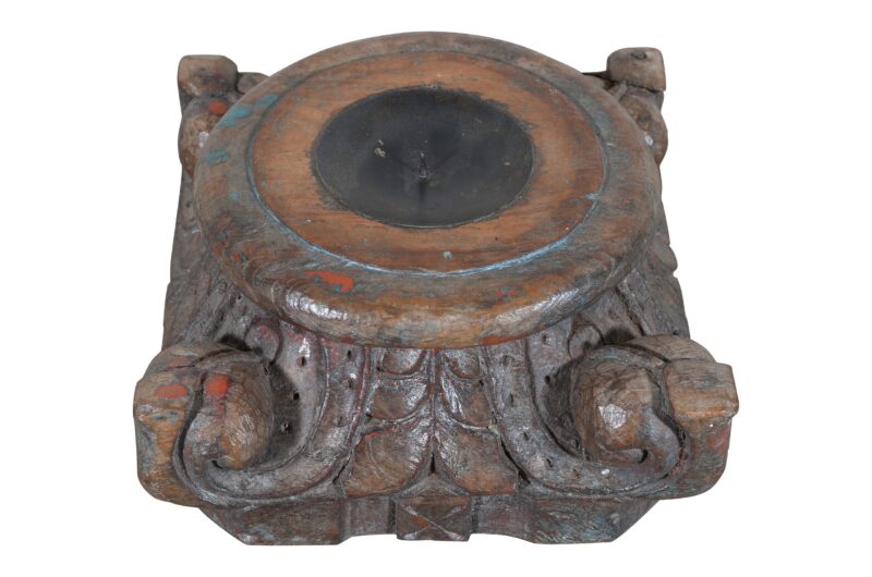 Antique Indian Teak Wood Pillar Base Candle Holder - Image 4