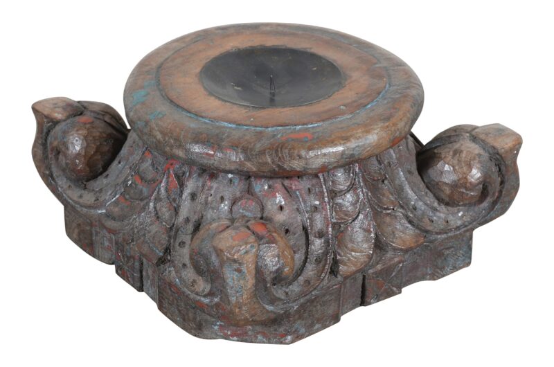 Antique Indian Teak Wood Pillar Base Candle Holder - Image 2