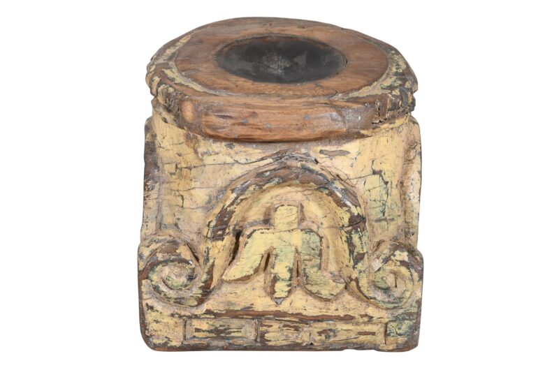 Antique Indian Teak Wood Pillar Base Candle Holder - Image 3