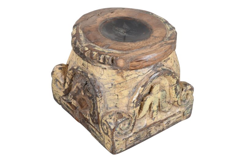 Antique Indian Teak Wood Pillar Base Candle Holder - Image 2