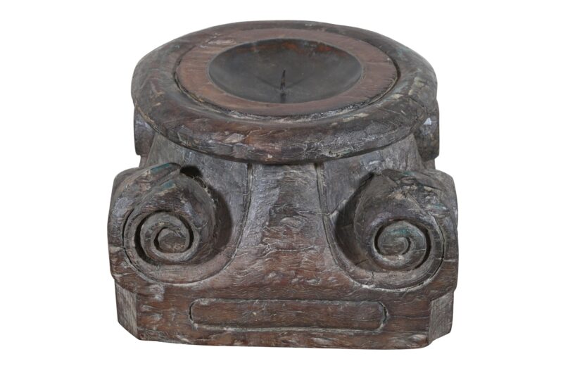 Antique Indian Teak Wood Pillar Base Candle Holder