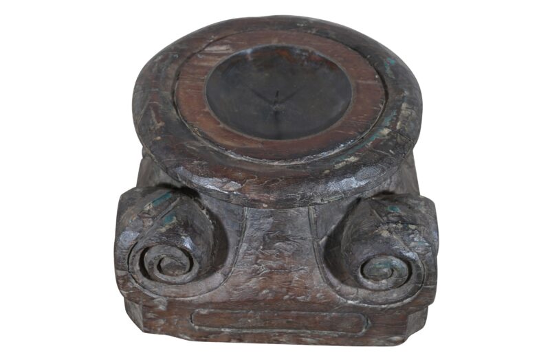 Antique Indian Teak Wood Pillar Base Candle Holder - Image 3