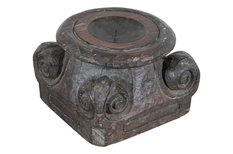 Antique Indian Teak Wood Pillar Base Candle Holder - Image 2