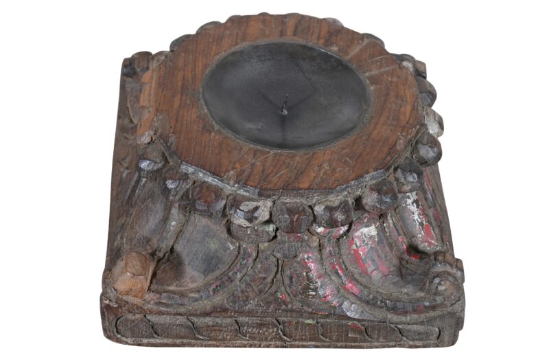 Antique Indian Teak Wood Pillar Base Candle Holder - Image 3