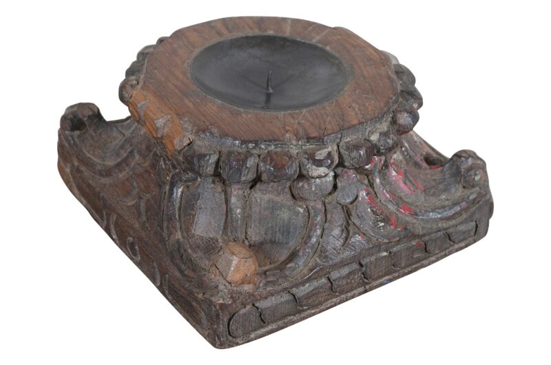 Antique Indian Teak Wood Pillar Base Candle Holder - Image 2