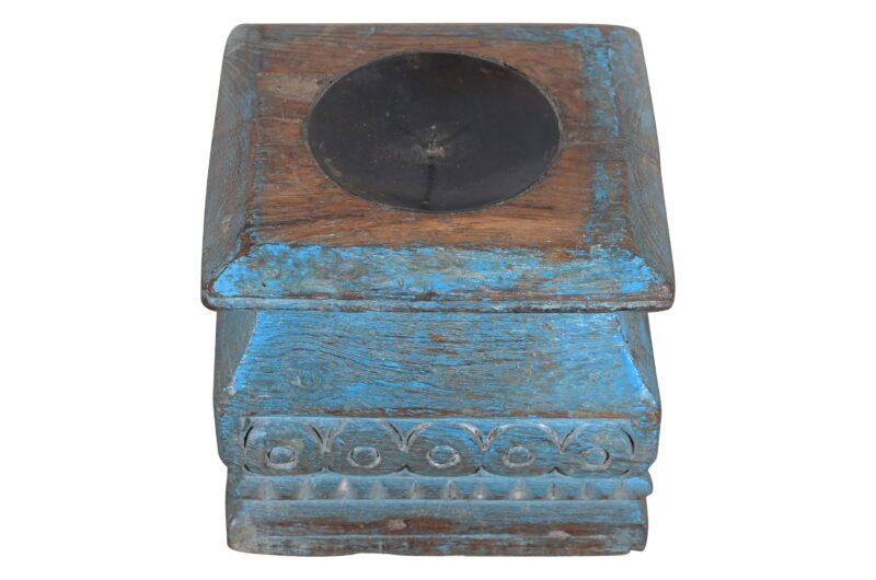 Antique Indian Teak Wood Pillar Base Candle Holder - Image 3