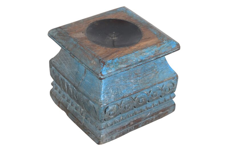 Antique Indian Teak Wood Pillar Base Candle Holder - Image 2