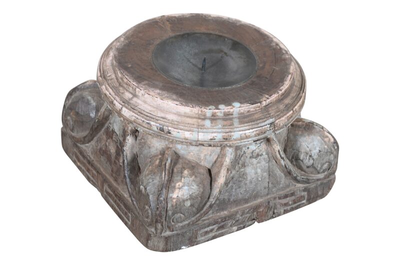 Antique Indian Teak Wood Pillar Base Candle Holder - Image 2