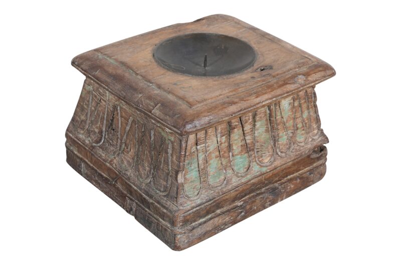 Antique Indian Teak Wood Pillar Base Candle Holder - Image 2