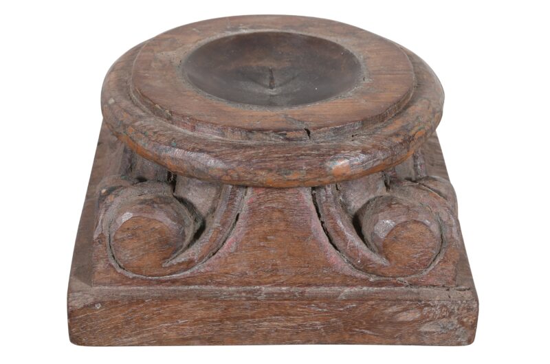 Antique Indian Teak Wood Pillar Base Candle Holder