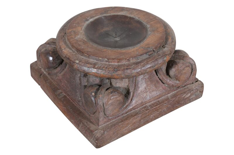 Antique Indian Teak Wood Pillar Base Candle Holder - Image 2