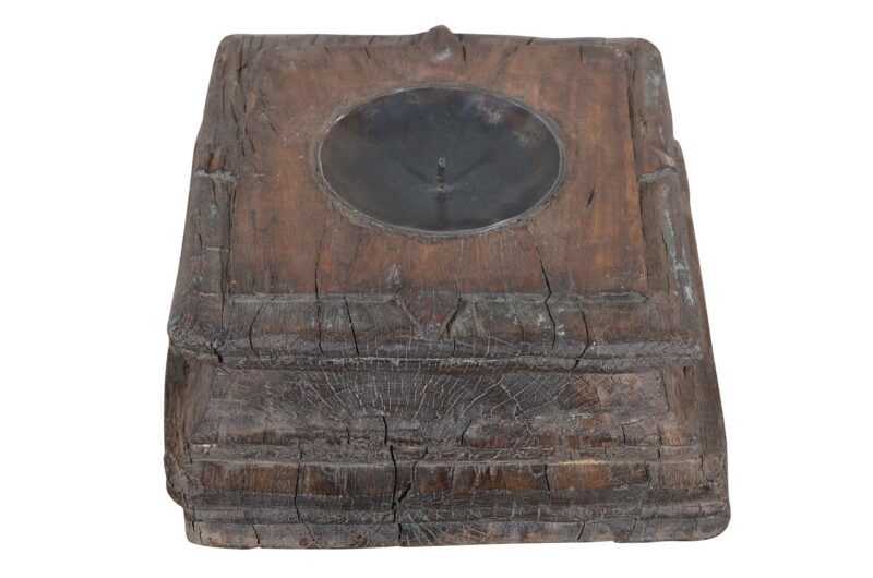 Antique Indian Teak Wood Pillar Base Candle Holder - Image 3