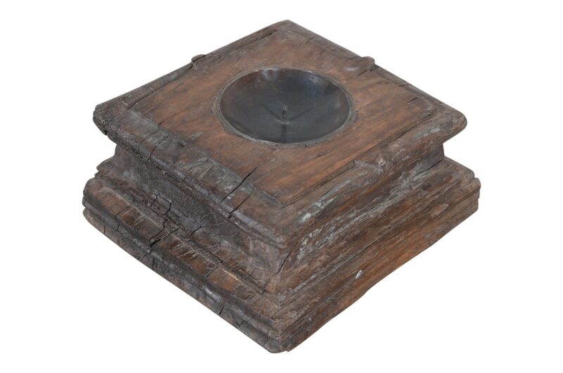 Antique Indian Teak Wood Pillar Base Candle Holder - Image 2