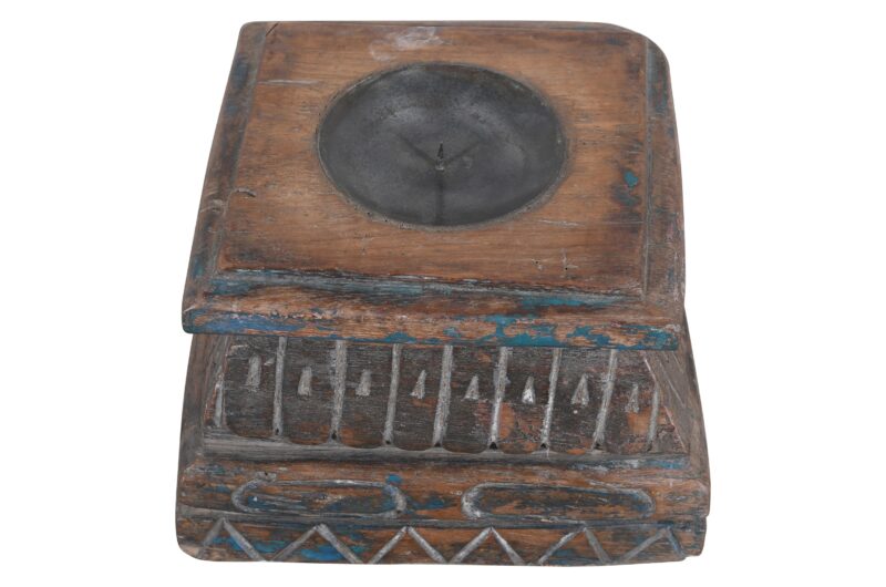 Antique Indian Teak Wood Pillar Base Candle Holder - Image 3