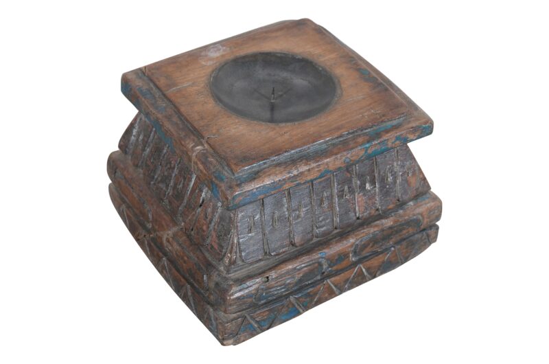 Antique Indian Teak Wood Pillar Base Candle Holder - Image 2