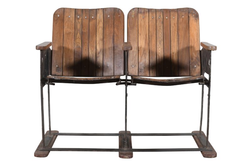 Antique Indian Pair Of Folding Wooden Cinema Seats