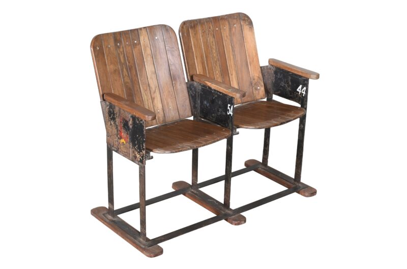 Antique Indian Pair Of Folding Wooden Cinema Seats - Image 2