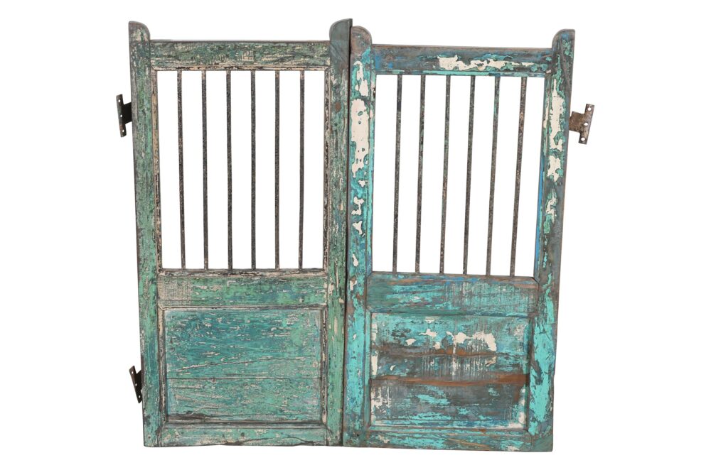 Antique Indian Teak Wood Dog Garden Gate Pair - Image 3