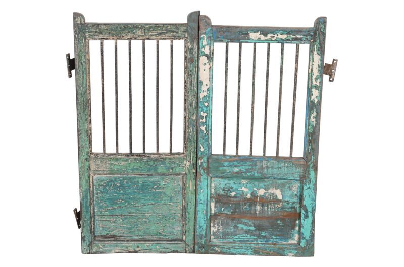 Antique Indian Teak Wood Dog Garden Gate Pair - Image 3