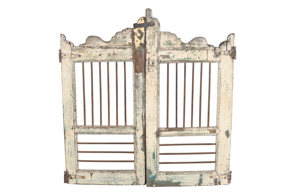 Antique Indian Teak Wood Dog Garden Gate Pair - Image 2