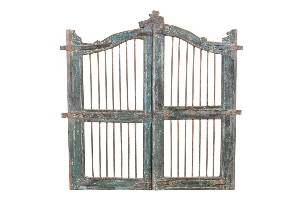 Antique Indian Teak Wood Dog Garden Gate Pair