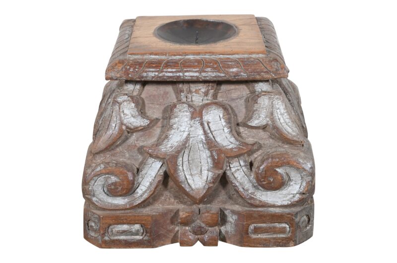 Antique Indian Teak Wood Pillar Base Candle Holder