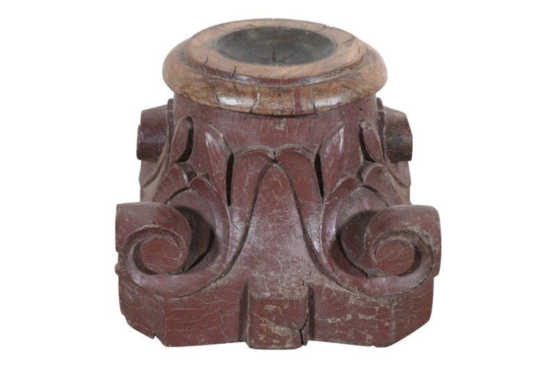 Antique Indian Teak Wood Pillar Base Candle Holder