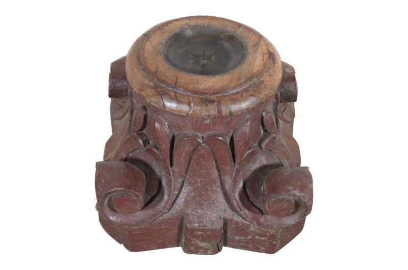 Antique Indian Teak Wood Pillar Base Candle Holder - Image 3