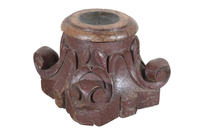 Antique Indian Teak Wood Pillar Base Candle Holder - Image 2