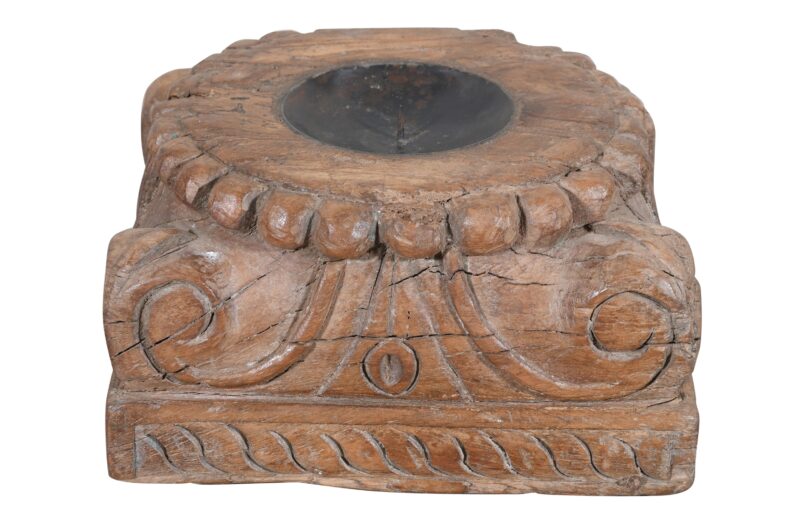 Antique Indian Teak Wood Pillar Base Candle Holder