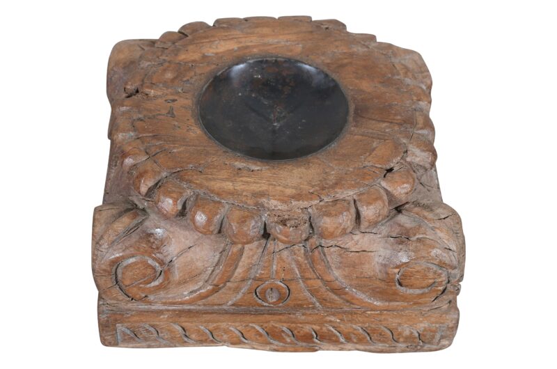 Antique Indian Teak Wood Pillar Base Candle Holder - Image 3