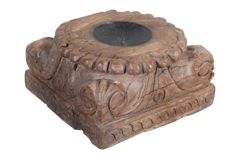 Antique Indian Teak Wood Pillar Base Candle Holder - Image 2