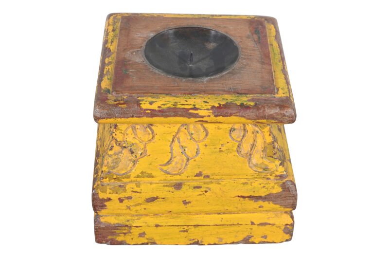 Antique Indian Teak Wood Pillar Base Candle Holder - Image 3