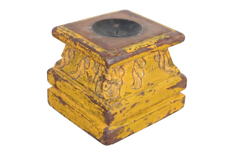 Antique Indian Teak Wood Pillar Base Candle Holder - Image 2