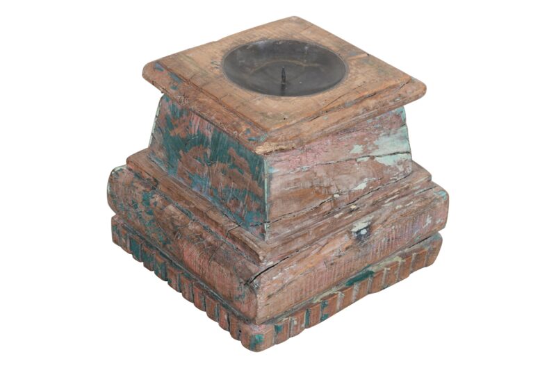 Antique Indian Teak Wood Pillar Base Candle Holder - Image 2