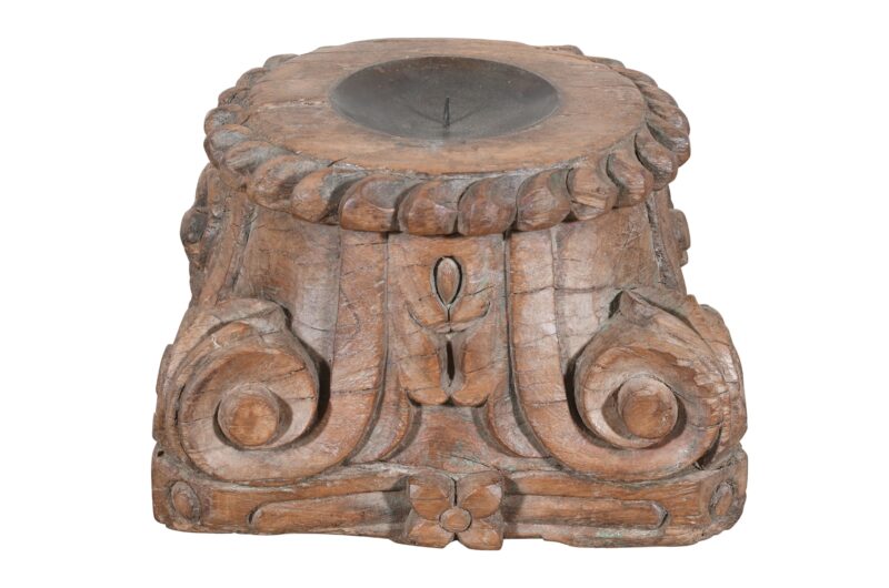 Antique Indian Teak Wood Pillar Base Candle Holder