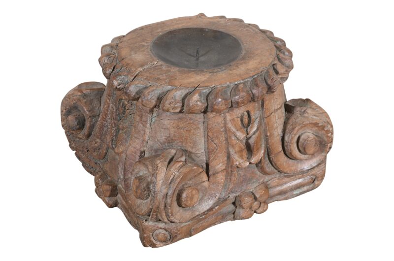 Antique Indian Teak Wood Pillar Base Candle Holder - Image 3