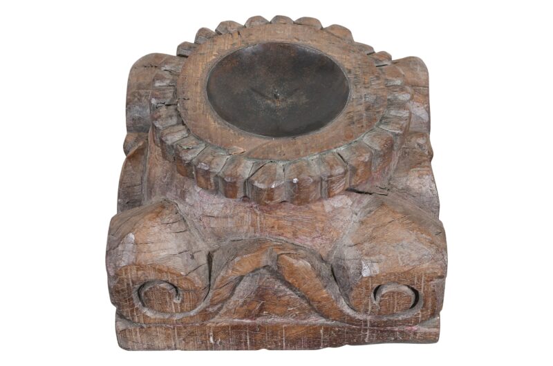 Antique Indian Teak Wood Pillar Base Candle Holder - Image 3