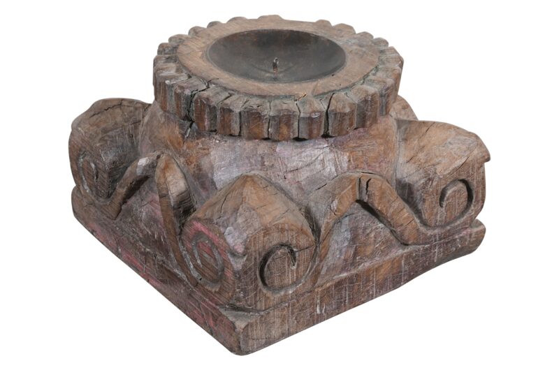 Antique Indian Teak Wood Pillar Base Candle Holder - Image 2