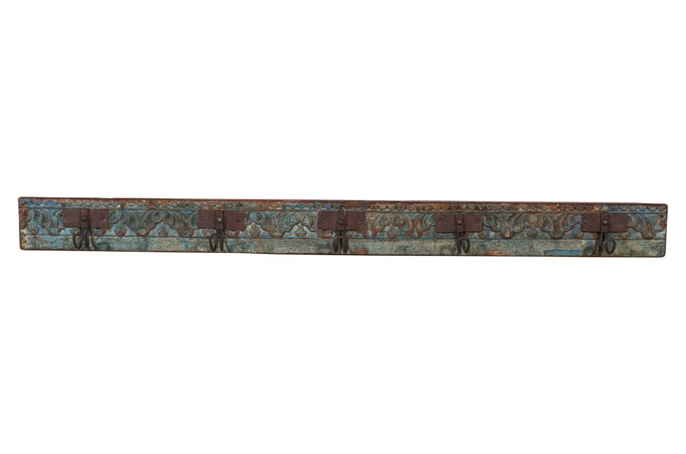 Antique Indian Painted Teak Wood Coat Hook Panel - Image 4