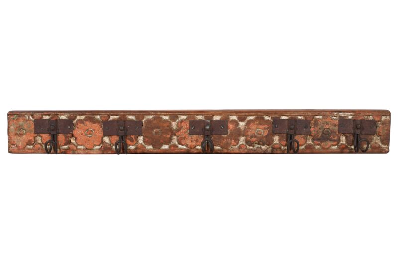 Antique Indian Painted Teak Wood Coat Hook Panel - Image 4