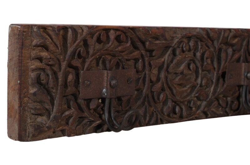 Antique Indian Painted Teak Wood Coat Hook Panel - Image 3