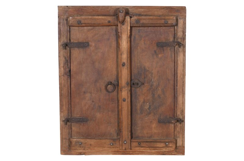 Antique Indian Teak Wood Shutter Windows Mirror