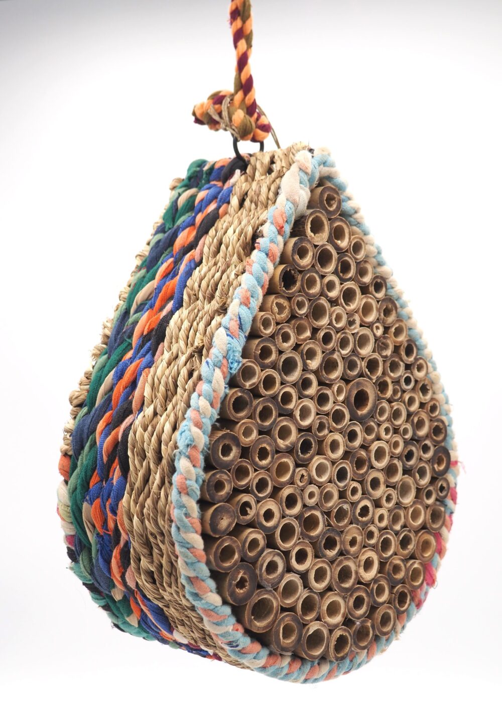 Munja And Reclaimed Fabric Eco Hanging Bee Home - Image 2