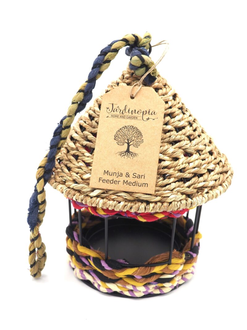 Munja And Reclaimed Fabric Eco Hanging Bird Feeder With Removable Metal Base - Medium - Image 2