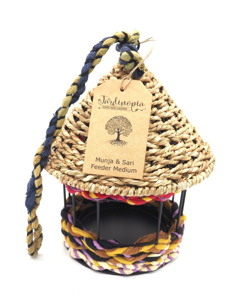 Munja And Reclaimed Fabric Eco Hanging Bird Feeder With Removable Metal Base - Medium - Image 5